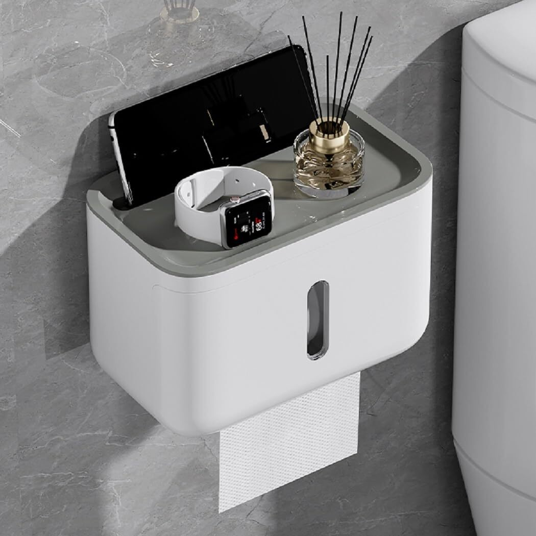 Srxes Self Adhesive Toilet Paper Holder For Bathroom With Mobile Stand, Wall Mounted Tissue Paper Holder, Toilet Paper Roll Holder For Bathroom, Bathroom Accessories (White)