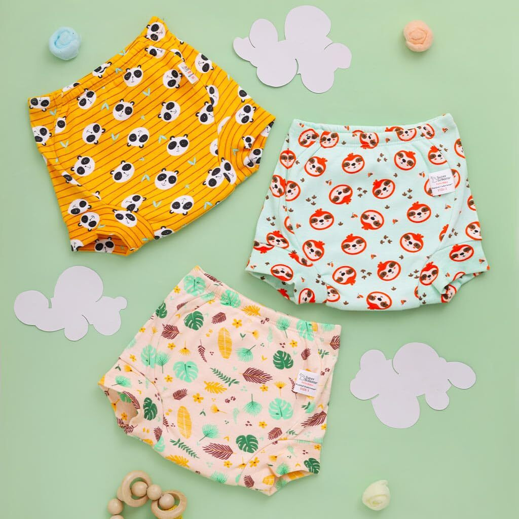 Superbottoms Padded Underwear | For Potty Training & Mess-Free Diaper-Free Time | Prevents Pee Puddles | 3 Layers Of Premium Cotton Padding (No Sponge) | (Jungle Jam, Size 1, Pack Of 3)