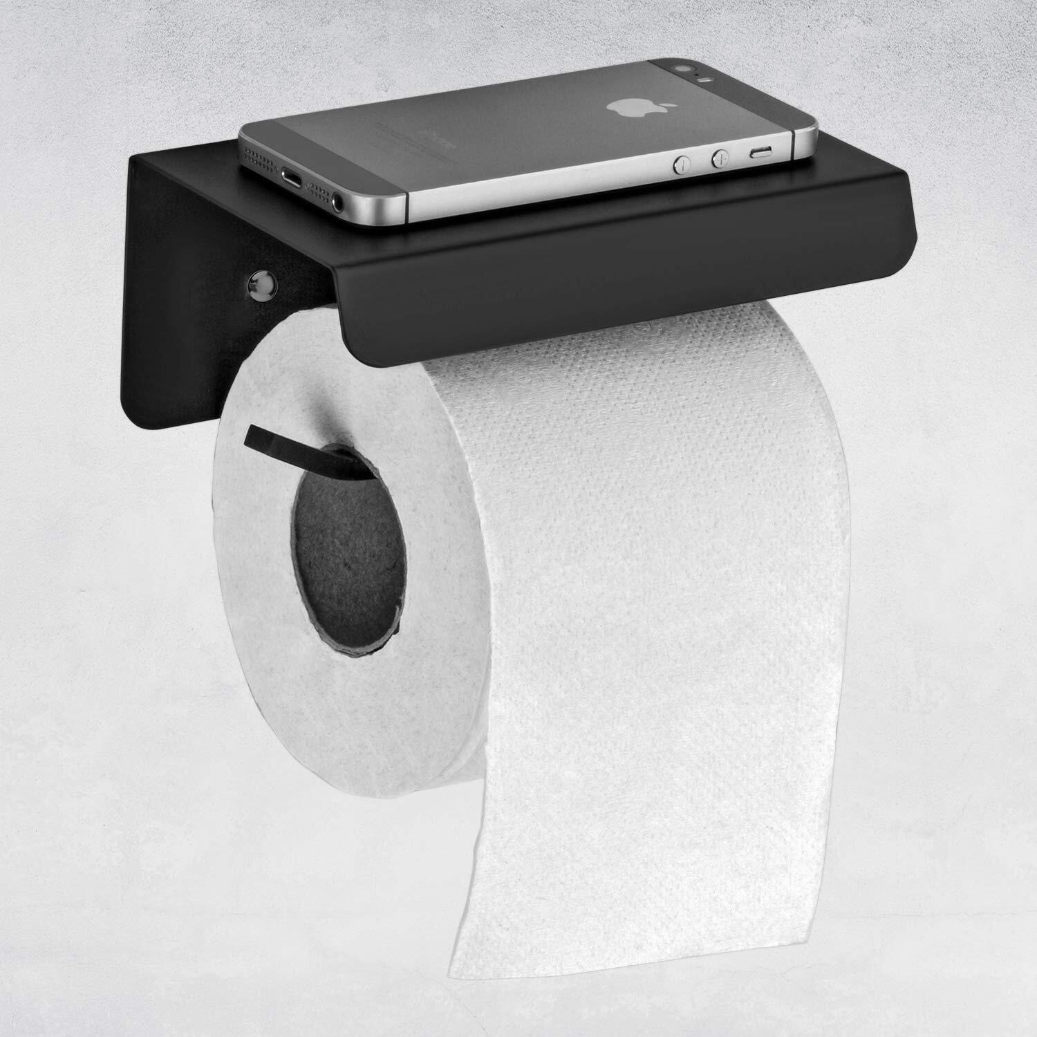 Plantex Platinum 304 Grade Stainless Steel Toilet Paper Holder With Mobile Stand/Toilet Paper Roll Holder For Bathroom Accessories (Matt Black)