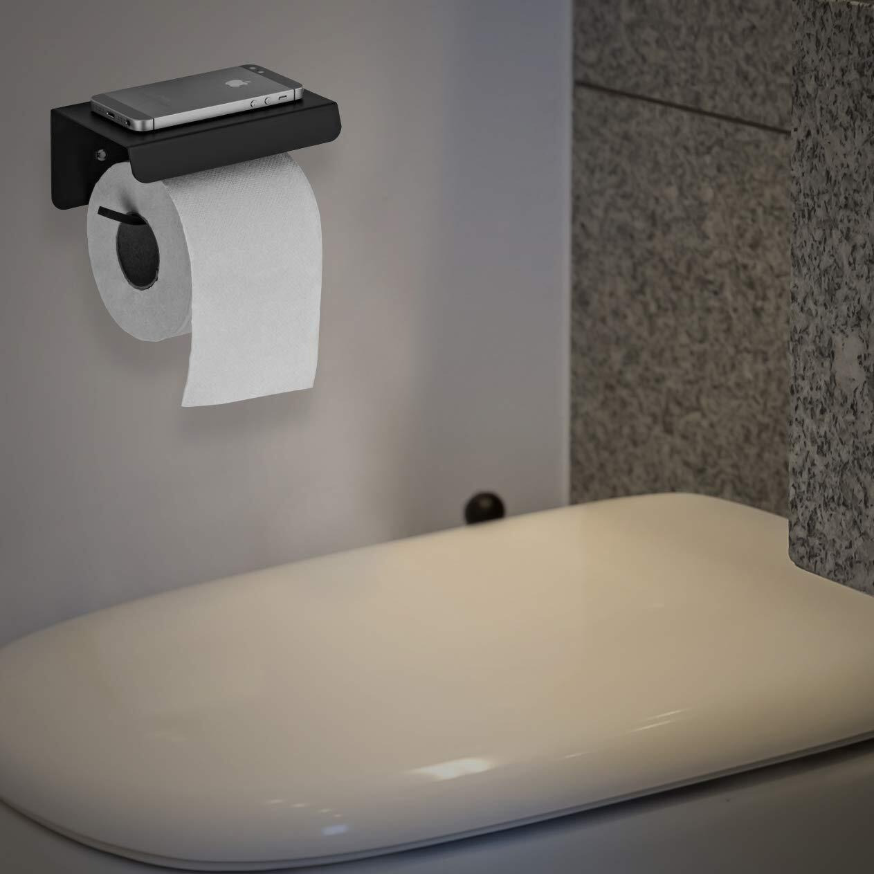 Plantex Platinum 304 Grade Stainless Steel Toilet Paper Holder With Mobile Stand/Toilet Paper Roll Holder For Bathroom Accessories (Matt Black)