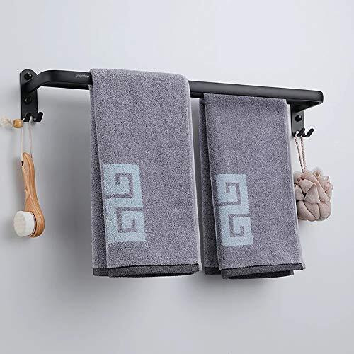Plantex Space Aluminium Towel Rod/Towel Hanger With Hooks For Bathroom/Towel Holder/Stand/Bathroom Accessories - 24 Inch (Black)