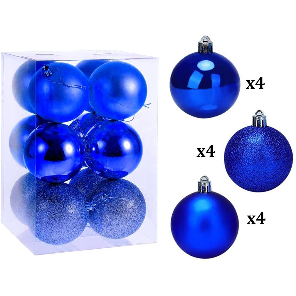 Fizzytech Shatterproof Christmas Balls Ornaments Pack Of 12 Blue Hanging Balls Size 6Cm Perfect Xmas Tree Decorations (6Cm Blue 12 Pc)