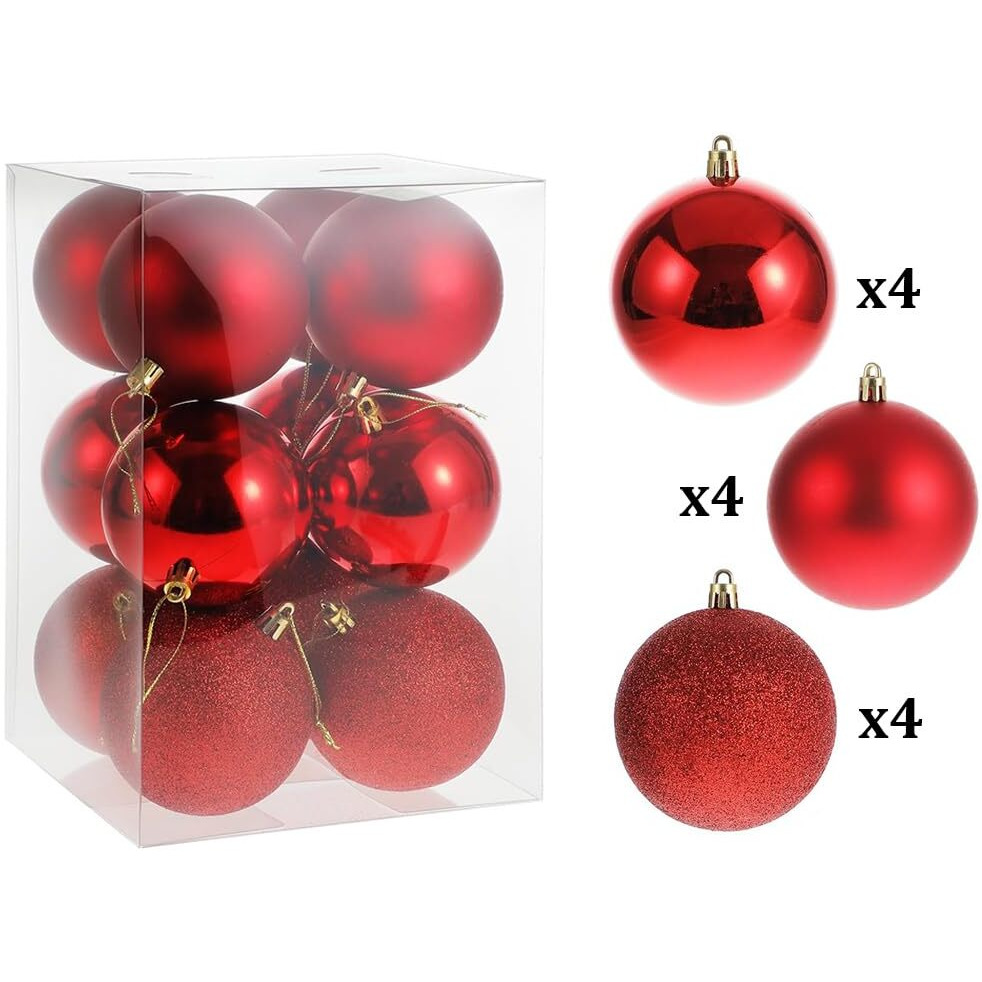 Fizzytech Shatterproof Christmas Balls Ornaments Pack Of 12 Pc Red Hanging Balls Size 6Cm Perfect Xmas Tree Decorations (6Cm Red 12 Pc)