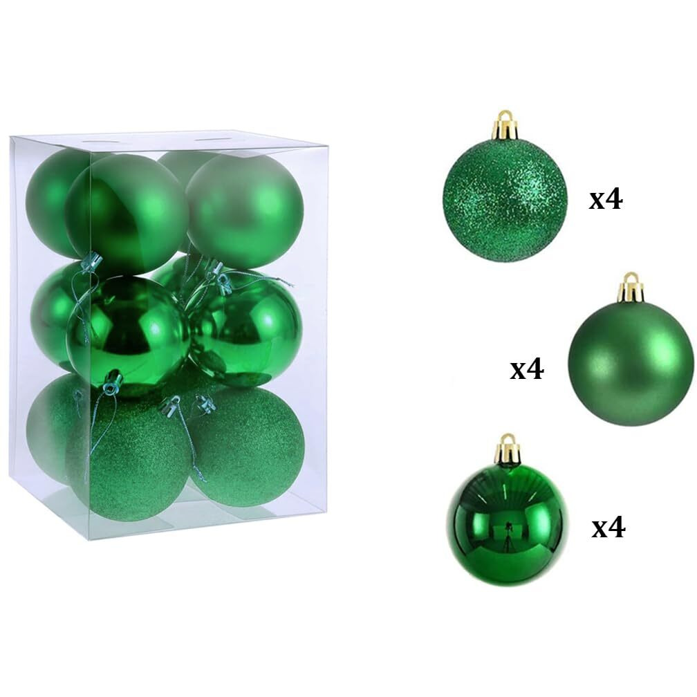 Fizzytech Shatterproof Christmas Balls Ornaments Pack Of 12 Green Hanging Balls Size 6Cm Perfect Xmas Tree Decorations (6Cm Green 12 Pc)