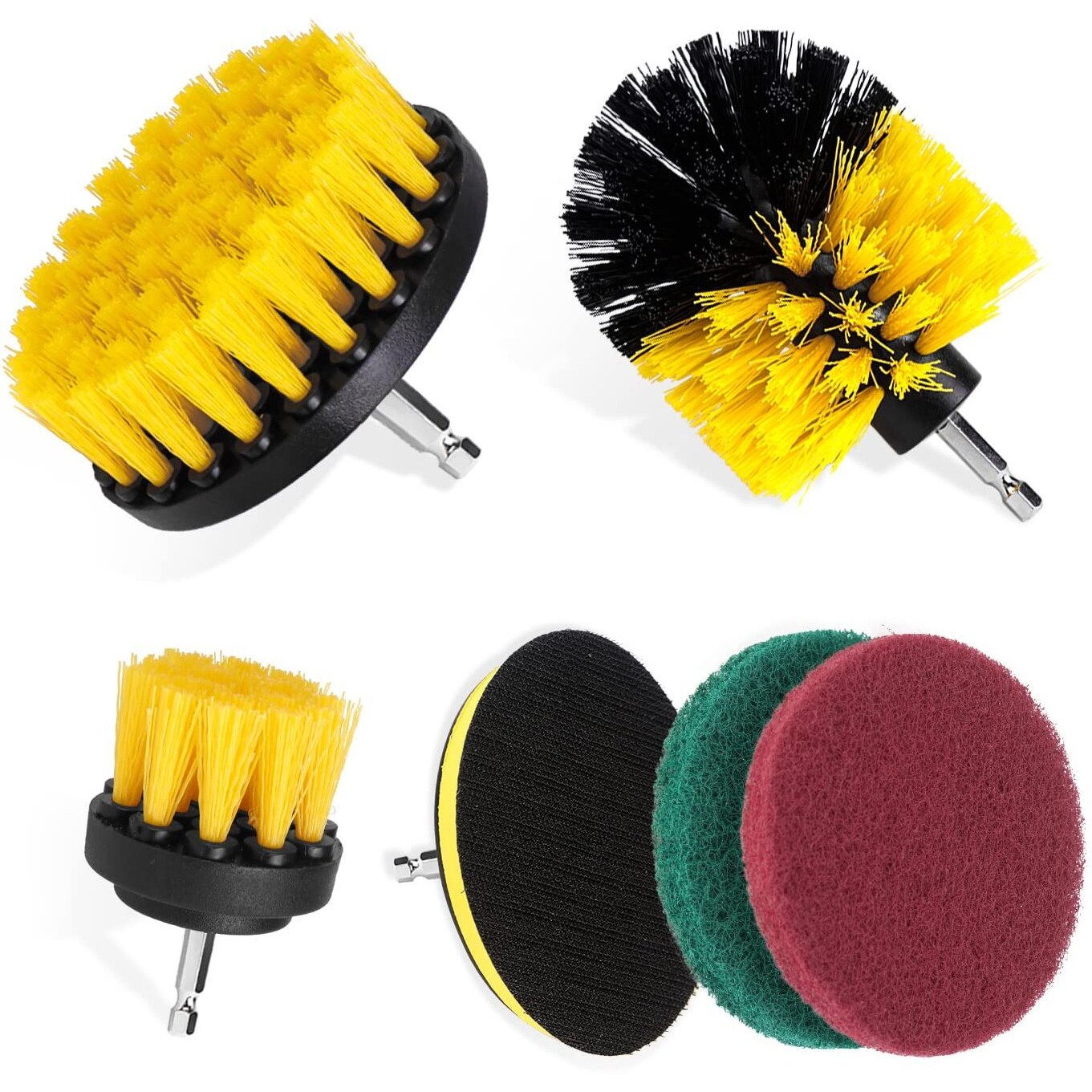Fsfttrad 6 Pcs Drill Brush Attachment Set,Electric Drill Brush Set,Power Scrubber Brush Cleaning Kit,Drill Brush Electric Cleaning Tool For Bathroom, Floor, Tub, Shower, Kitchen(Black Red) Pack Of 1