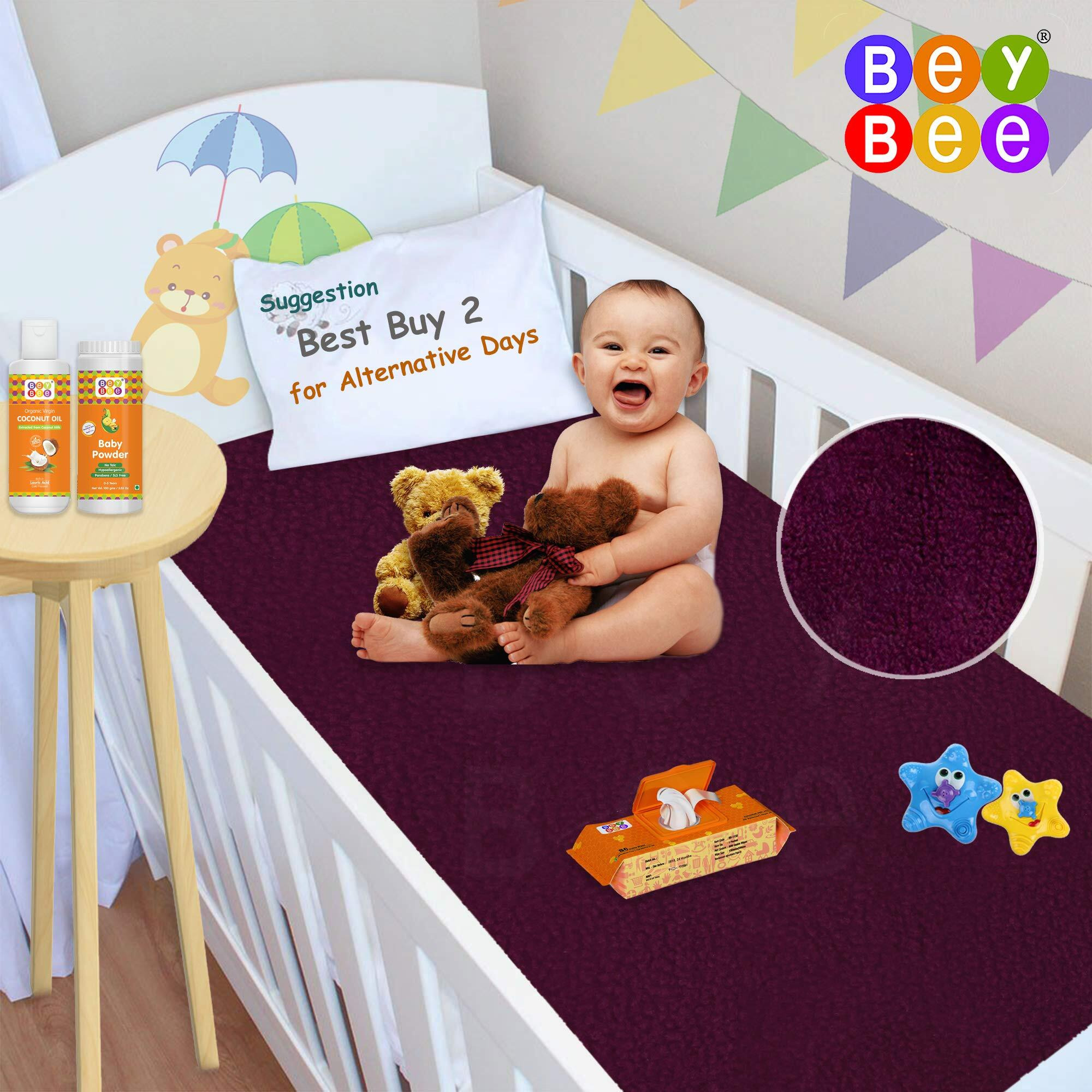Beybee Instadry Anti-Piling Fleece Extra Absorbent Quick Dry Sheet For New Born Babies|Bed Protector Mattress Reusable Waterproof Baby Cot Sheet For Toddler Infant, X-Large Size 200X140Cm Plum