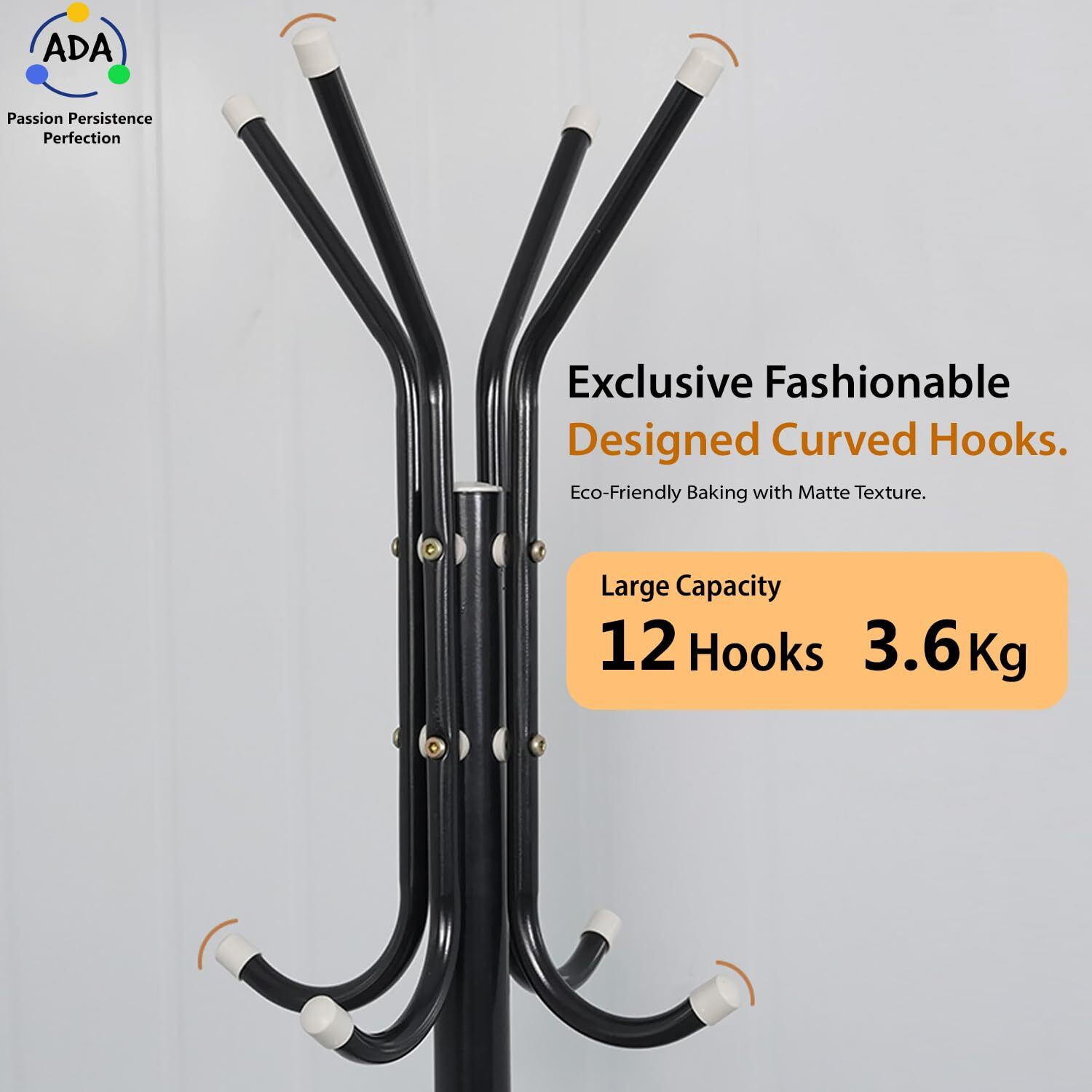 Ada Wrought Iron Coat Rack 12 Hooks Hanger | Creative Fashion Bedroom For Hanging Clothes,Bag,Hat,Scarf Shelves, Wrought Iron Modern Racks Standing Coat Rack (Black)