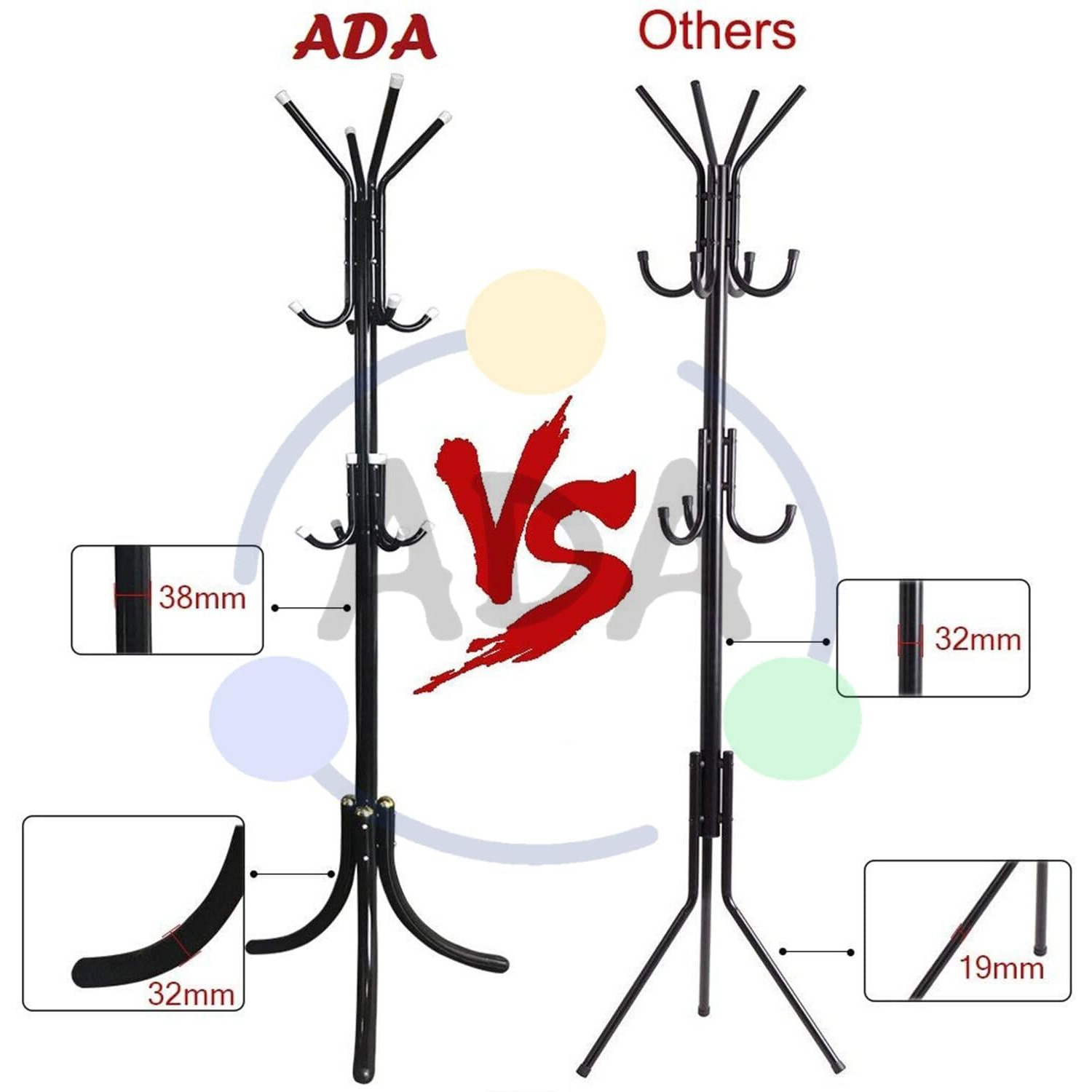 Ada Wrought Iron Coat Rack 12 Hooks Hanger | Creative Fashion Bedroom For Hanging Clothes,Bag,Hat,Scarf Shelves, Wrought Iron Modern Racks Standing Coat Rack (Black)