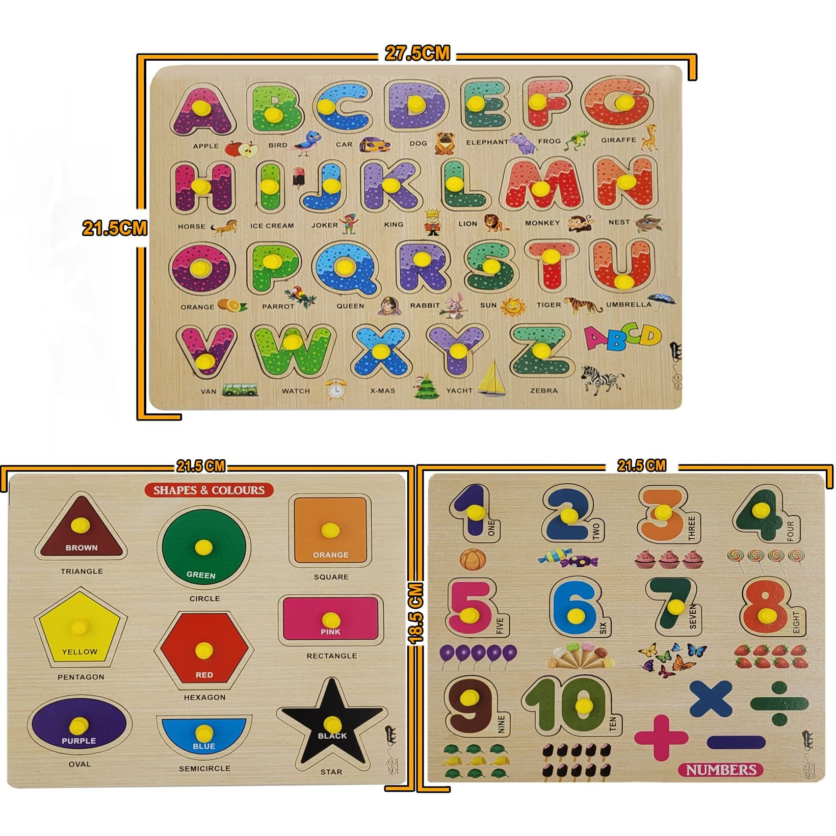 Appster Colorful Wooden Puzzle Toy For Kids Jigsaw Puzzles For Adults Baby Learning Educational Toys Board Game (Abcd + Shape & Color + Number + Body Parts)