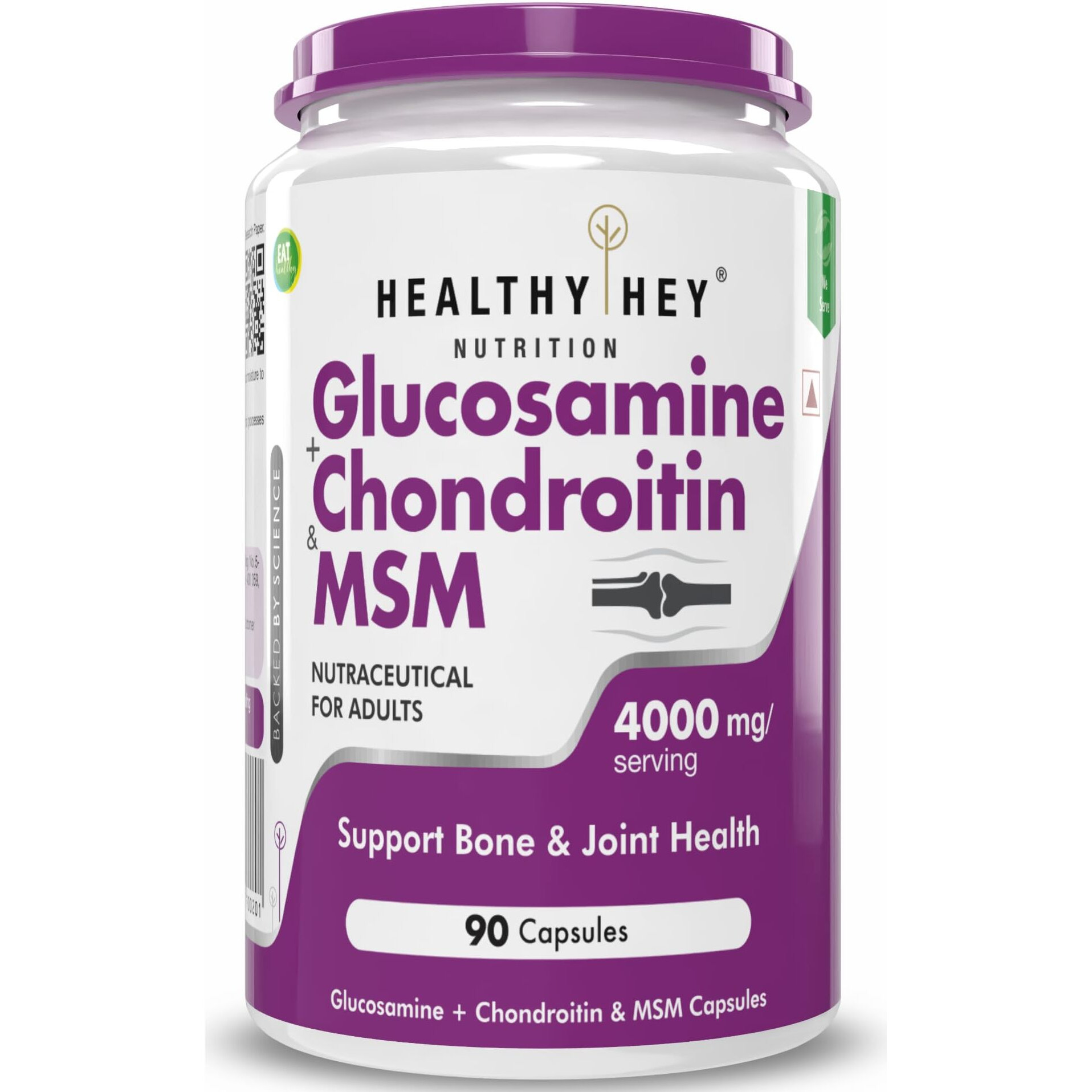 Healthyhey Nutrition Glucosamine Chondroitin And Msm For Cartilage Joint And Bone, 90 Capsules