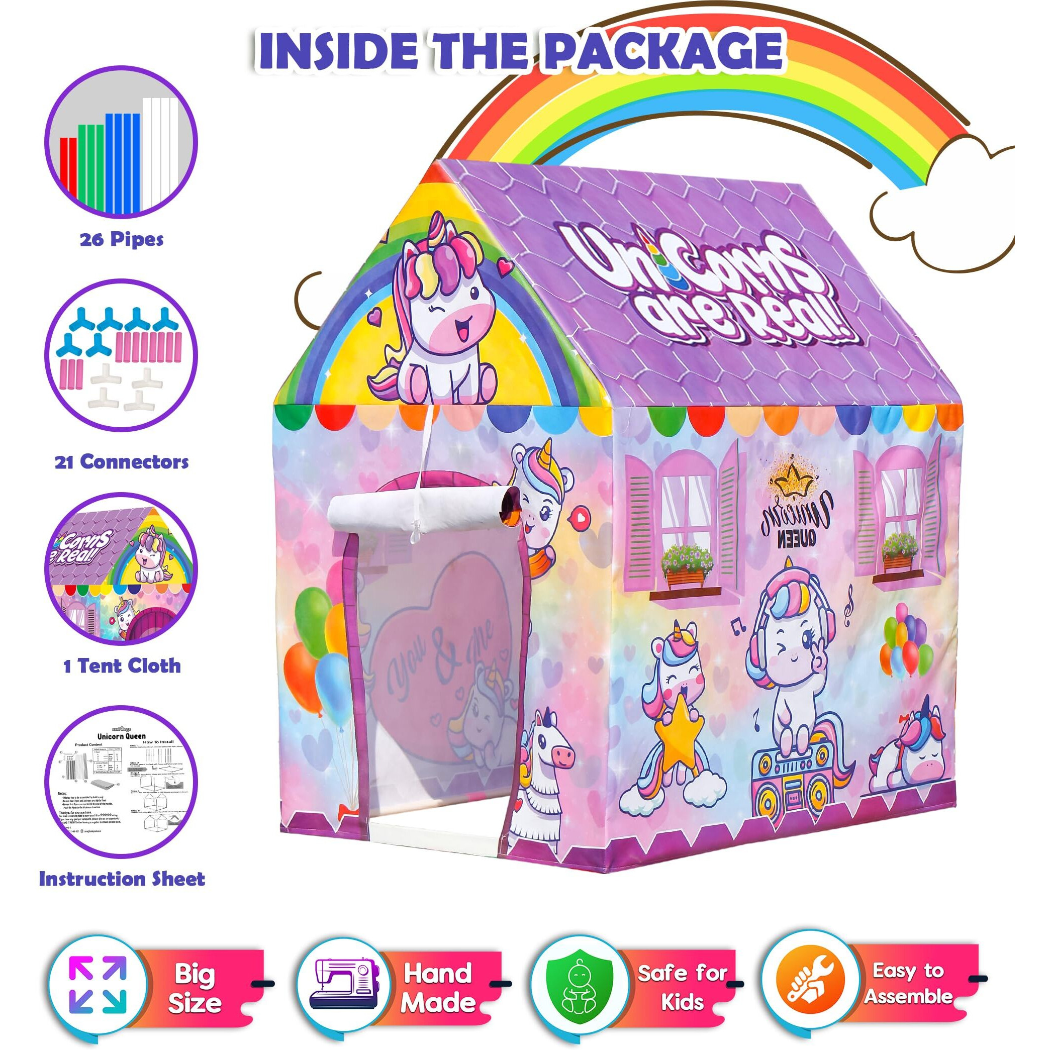 Zest 4 Toyz Unicorn Foldable Tent House For Girls Kids 5 +Years Hut Style Tent House For Girls (Size 110 Cm - Purple)