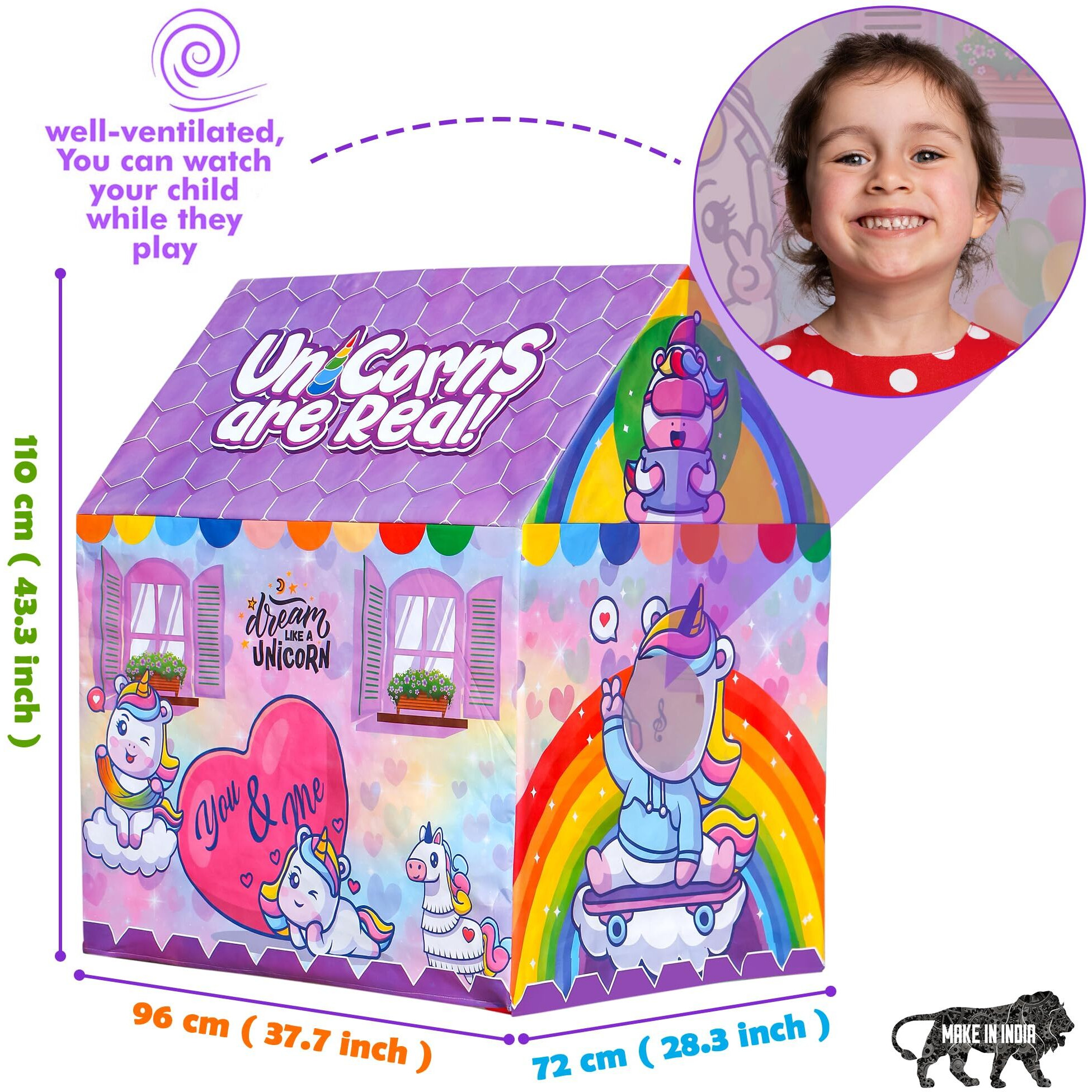 Zest 4 Toyz Unicorn Foldable Tent House For Girls Kids 5 +Years Hut Style Tent House For Girls (Size 110 Cm - Purple)