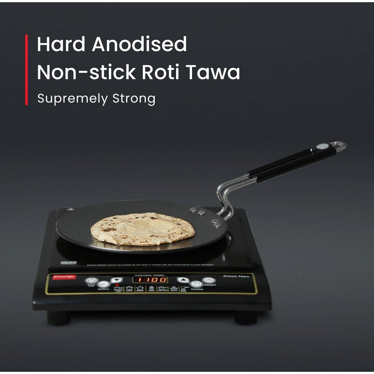 Prestige Hard Anodised Plus Cookware Induction Base Roti Tawa | Black | 22.5Cm | Perma-Cool Handles | Wide Base | Hand Washable