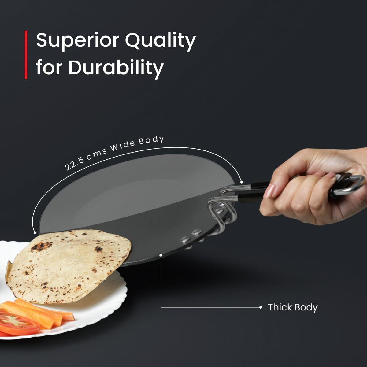 Prestige Hard Anodised Plus Cookware Induction Base Roti Tawa | Black | 22.5Cm | Perma-Cool Handles | Wide Base | Hand Washable