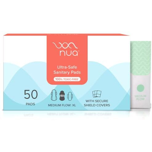 Nua Ultra-Safe Sanitary Pads For Women |50 Ultra Thin Pads | Medium-Xl | Safe On Skin | Toxic-Free & Rash-Free | Unscented | 50% Wider Back | Leakproof | With 50 Secure Shield Covers| Made Safe