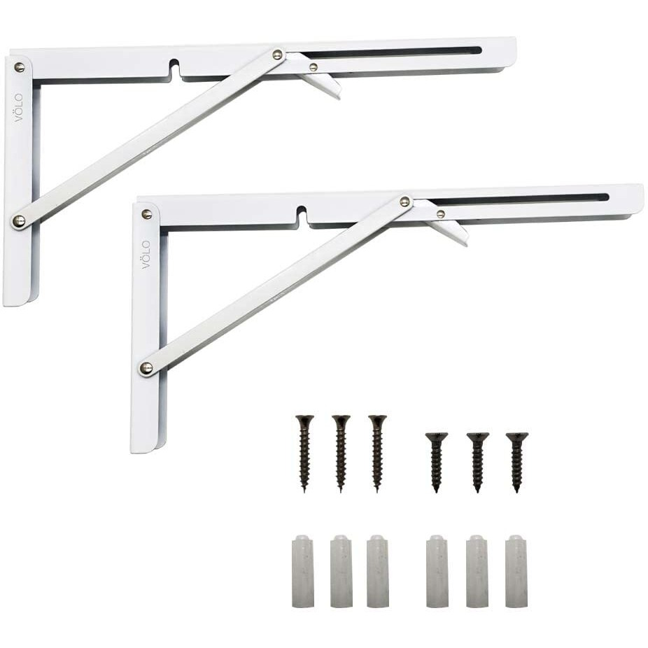 Volo Heavy Duty 16" Foldable Mild Steel Racks, Shelf Bracket, L Bracket, Wall Brackets, Wall Angle Bracket, Folding Table Bracket With Fittings For Fold Down Steel Table. (ColorWhite)