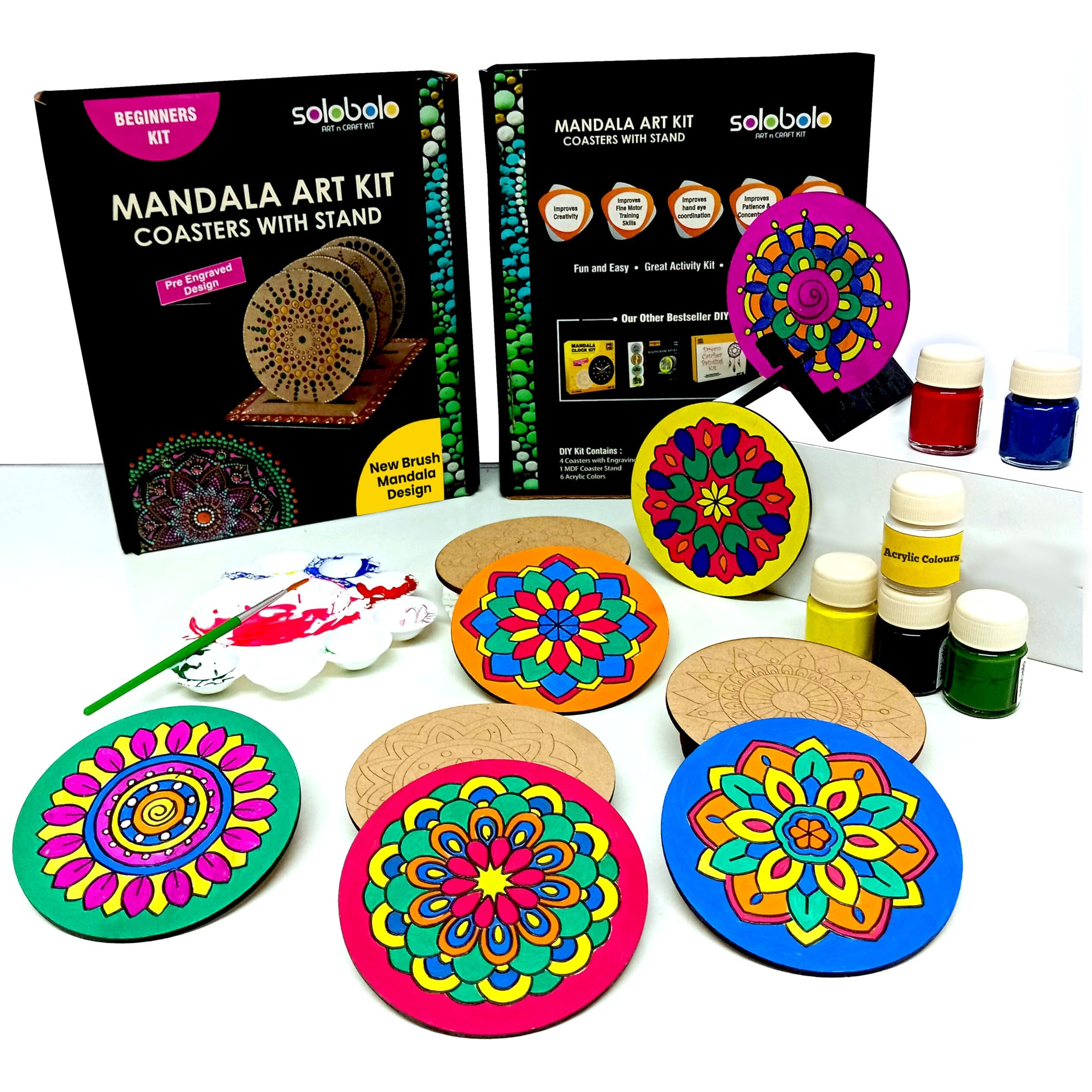 Solobolo Mandala Art Kit For Kids Adults,Indian Art Forms Kits,Art & Craft Kit Birtday Return Gift For Girls 9-12 12-15,Coloring & Painting Kit Using Water Brush, Brown