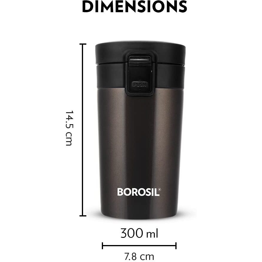 Borosil Coffeemate Insulated Mug, Vacuum Insulated Travel Coffee Mug With Lid, 8 Hours Hot And 14 Hours Cold, 300 Ml, Mocha, Stainless Steel