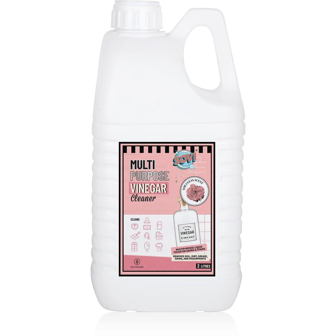 Sovi Eco-Friendly Vinegar Multi-Purpose Cleaner, Hard Water Stain Remover, Degreaser, Tough Limescale Remover, Pet Odour Remover, The Clean Scent - 2Ltr (Pack Of 1)