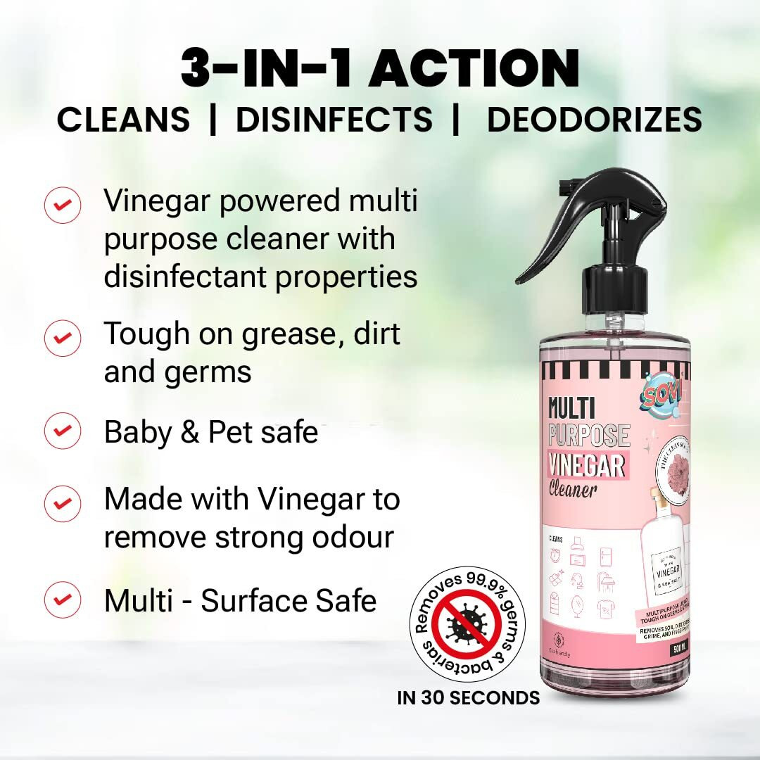 Sovi Eco-Friendly Vinegar Multi-Purpose Cleaner, Hard Water Stain Remover, Degreaser, Tough Limescale Remover, Pet Odour Remover, The Clean Scent - 2Ltr (Pack Of 1)