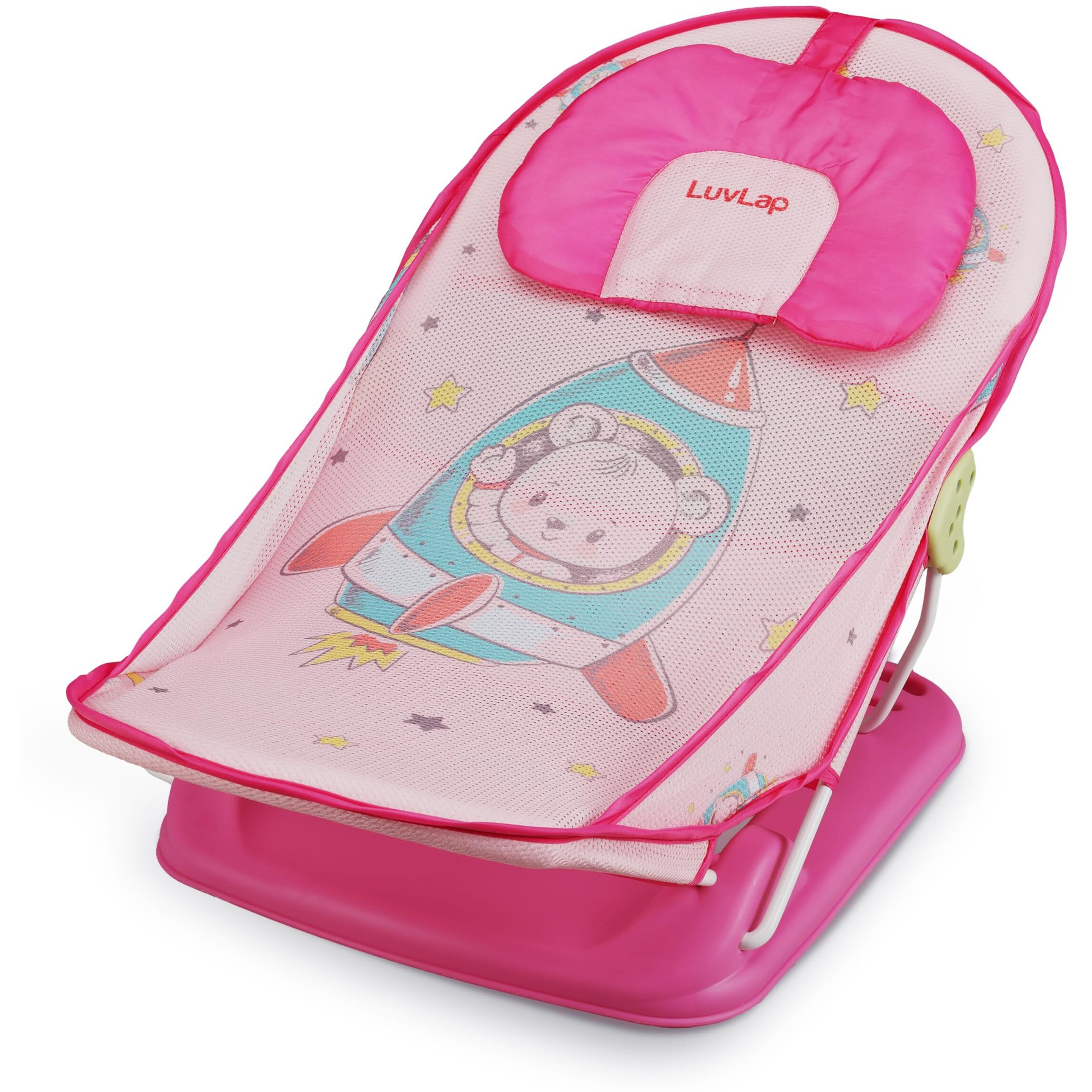 Luvlap Happy Astronaut Baby Bather For Baby 0-6 Months, New Born Baby Bath Chair, 3 Position Adjustable, Washable Soft Mesh, Large Seat (Multicolor)