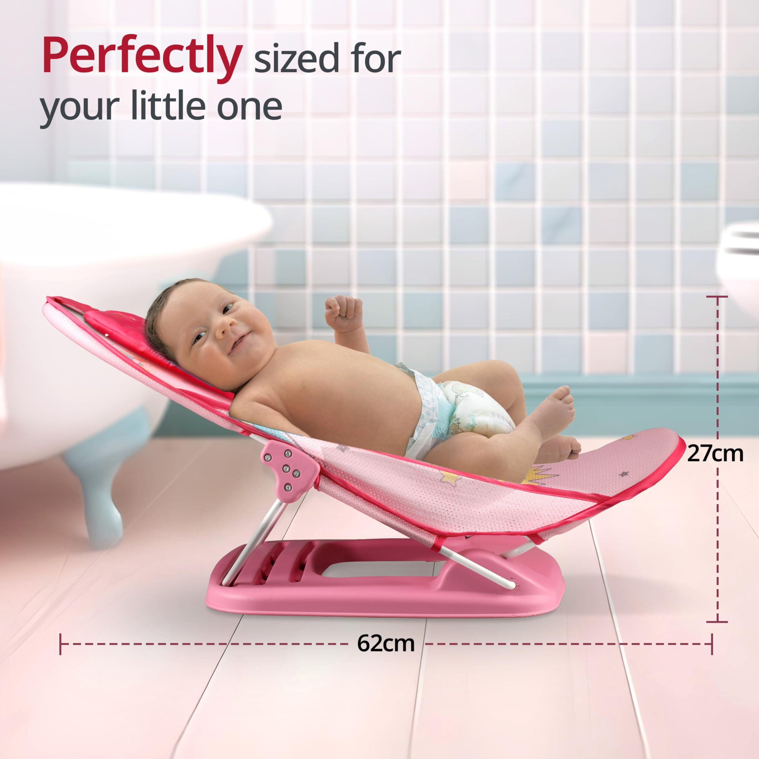 Luvlap Happy Astronaut Baby Bather For Baby 0-6 Months, New Born Baby Bath Chair, 3 Position Adjustable, Washable Soft Mesh, Large Seat (Multicolor)