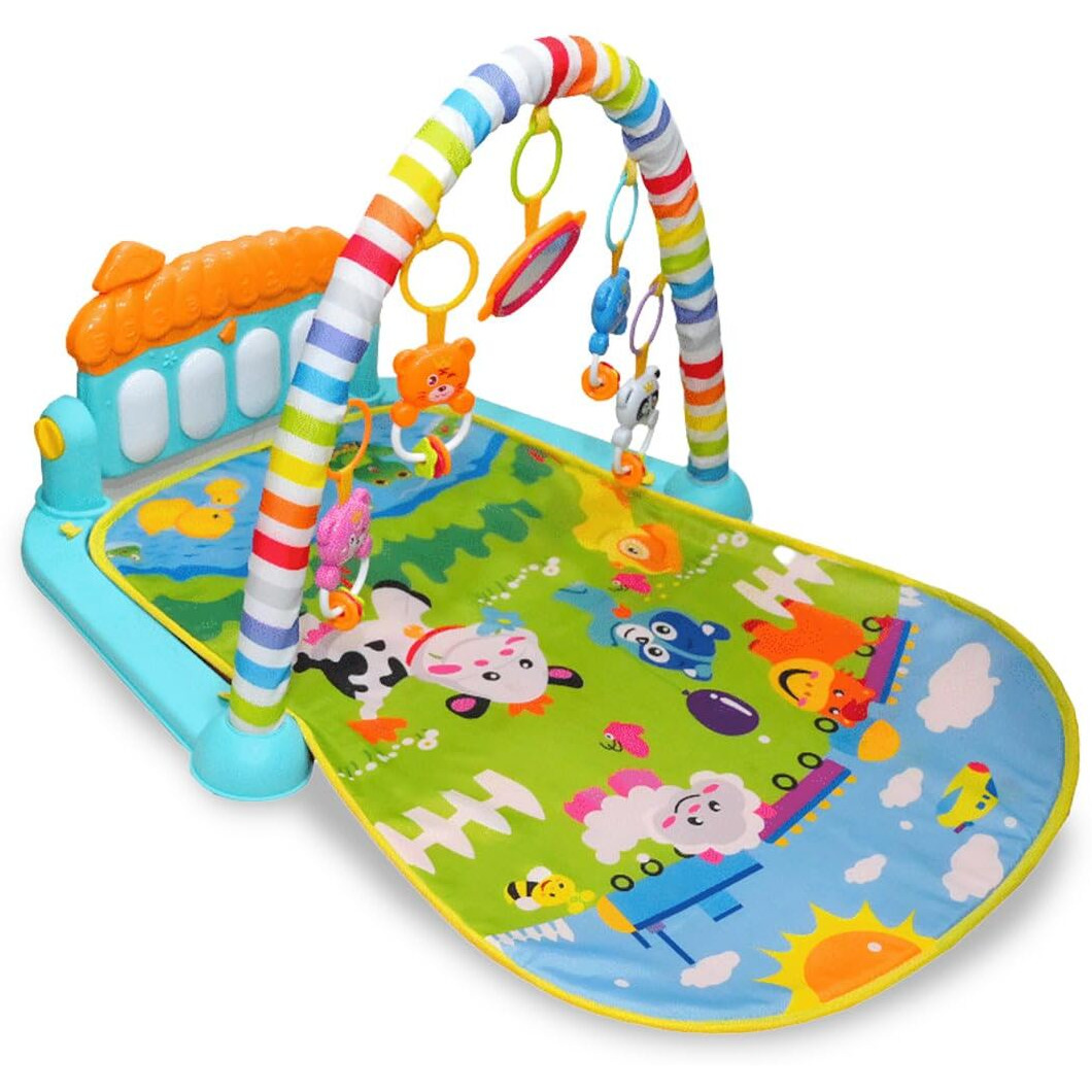 Bumtum Baby Play Mat | Baby Piano Play Mat Gym & Fitness Rack With Hanging Rattles Keyboard Set With Music Mode | Farm Print