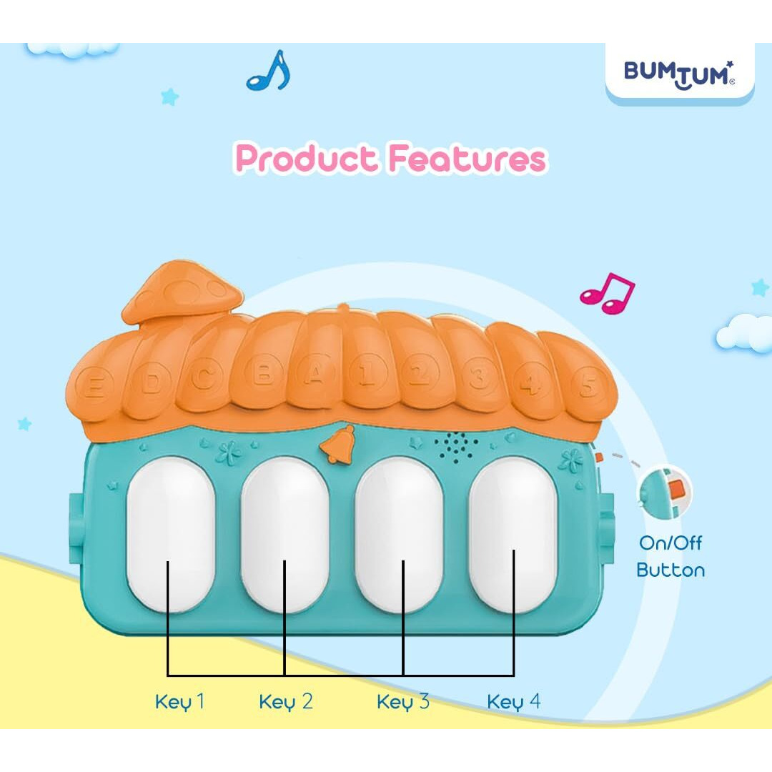 Bumtum Baby Play Mat | Baby Piano Play Mat Gym & Fitness Rack With Hanging Rattles Keyboard Set With Music Mode | Farm Print