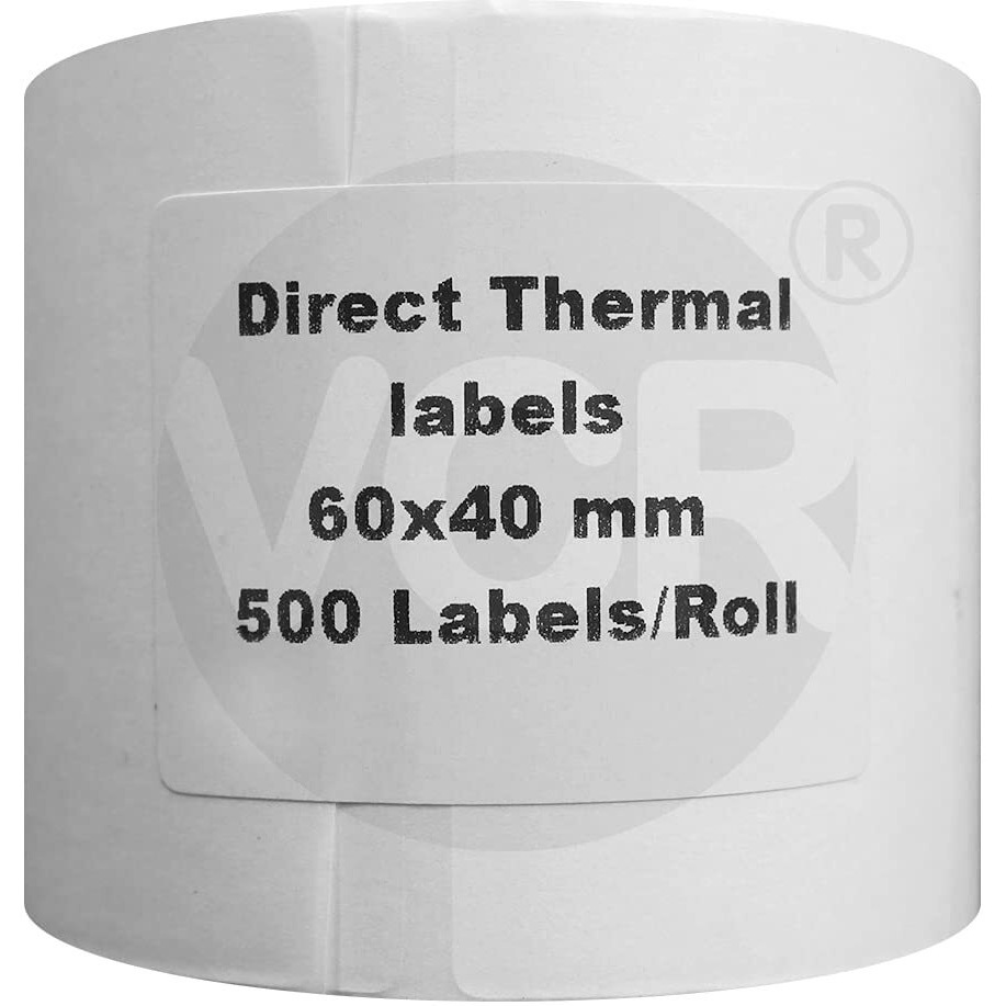 Vcr 2.5 X 1.5 Direct Thermal Barcode Label Sticker - 2.5 X 1.5 Inches - 60Mm X 40Mm - 500 Labels Per Roll - Pack Of 5 Rolls - White Self Adhesive Sticker For Printing Barcoding Labels 1 Inch Core