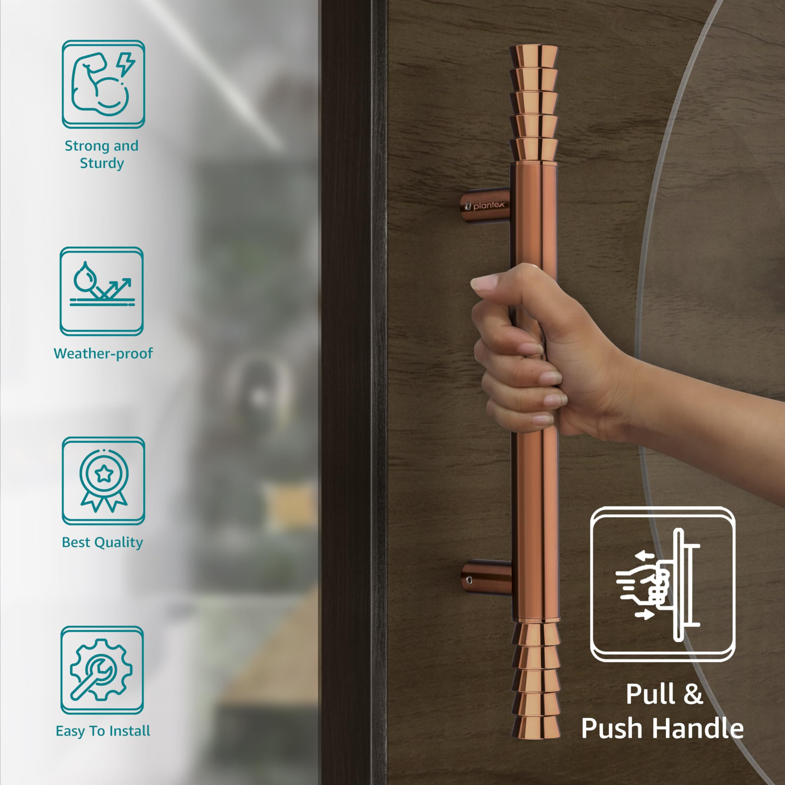 Plantex Stainless Steel Lotus Main Door Handle/Door Handles For Main Door/Wooden & Glass Door Handle (Rose Gold Finish), Pull Handle - 3 Years Warranty