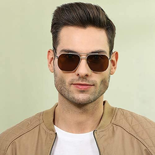 Vincent Chase Eyewear By Lenskart | Full Rim Square | Polarization And 100% Uv Protected Sunglasses | Men & Women | Large | Vc S12593/P Silver Frame/Lens Brown - Pack Of 1