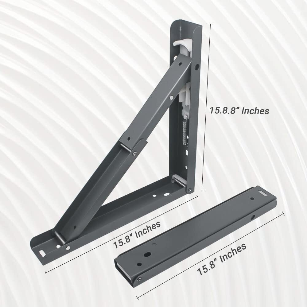 Volo Premium Heavy Duty 16" Foldable Mild Steel Racks And Shelves Brackets With Fittings For Fold Down Steel Table Or Fold Down Racks. (Color  White) (Grey Folding Bracket 16")