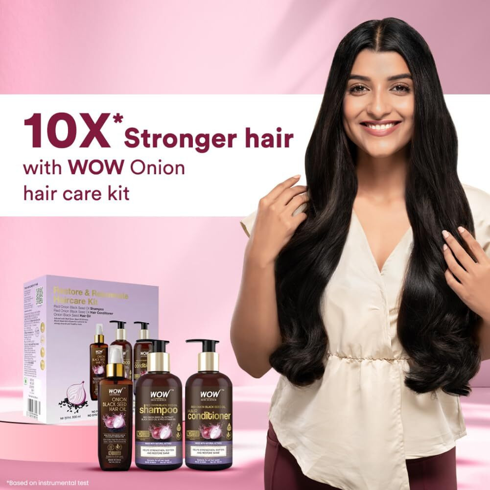 Wow Skin Science Ultimate Onion Oil Hair Care Kit For Hair Fall Control - Shampoo 300Ml + Conditioner 300Ml + Onion Hair Oil 200Ml