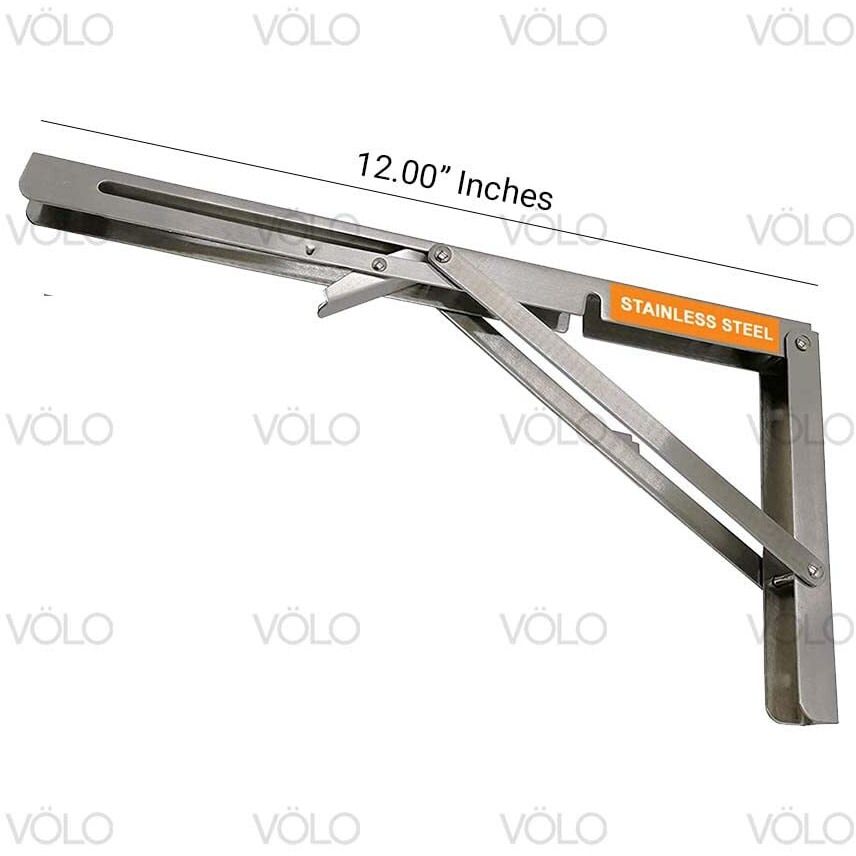 Volo Premium 300Mm/ 12" Foldable Stainless Steel Multipurpose Bracket, Shelf Bracket, L Bracket, Wall Brackets, Wall Angle Bracket, Folding Table Bracket With Fittings For Fold Down Table.