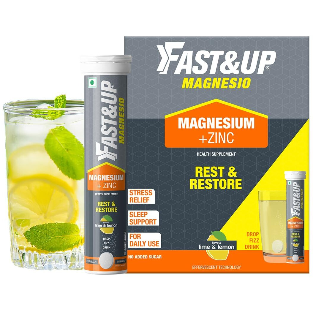 Fast&Up Magnesio - Restful Sleep Supplement - Magnesium & Zinc For Stress Management & Promoting Deep Sleep (60 Effervescent Tablets, Lime & Lemon Flavor)