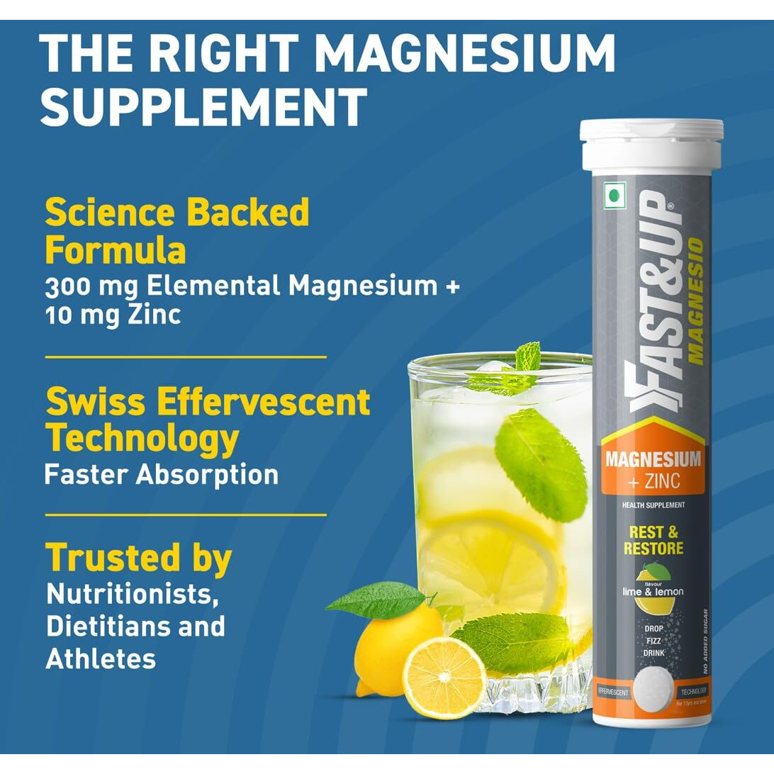 Fast&Up Magnesio - Restful Sleep Supplement - Magnesium & Zinc For Stress Management & Promoting Deep Sleep (60 Effervescent Tablets, Lime & Lemon Flavor)