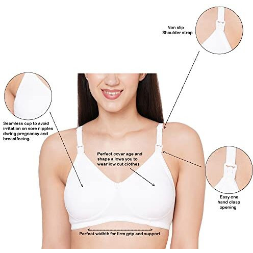 Momtobe Women's Cotton Non-Padded Wire-Free Feeding Bra (BlackWhiteBeige, 42)
