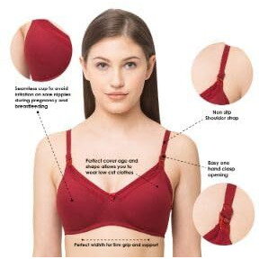 Momtobe Women's Cotton Non-Padded Wire-Free Feeding Bra (PinkPurpleMaroon, 36)