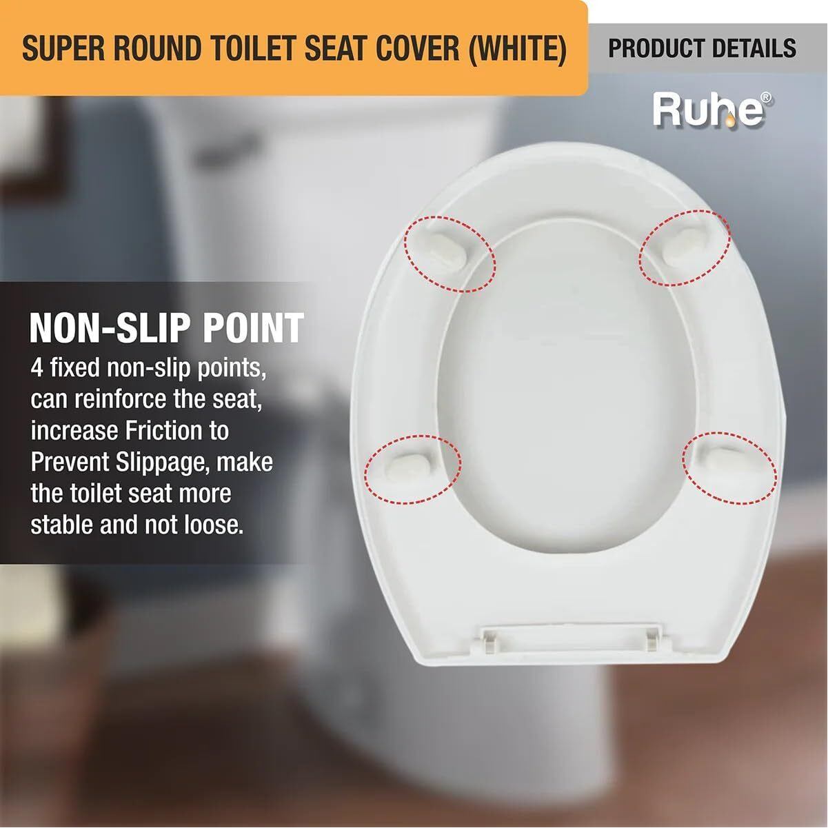 Ruhe Super Round Toilet Seat Cover | Premium Pvc Western Commode Toilet Seat Cover | Non-Slip Point And Durable Seat Cover | Easy Installation | White Color