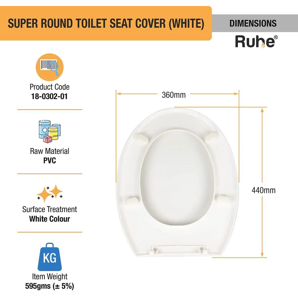 Ruhe Super Round Toilet Seat Cover | Premium Pvc Western Commode Toilet Seat Cover | Non-Slip Point And Durable Seat Cover | Easy Installation | White Color