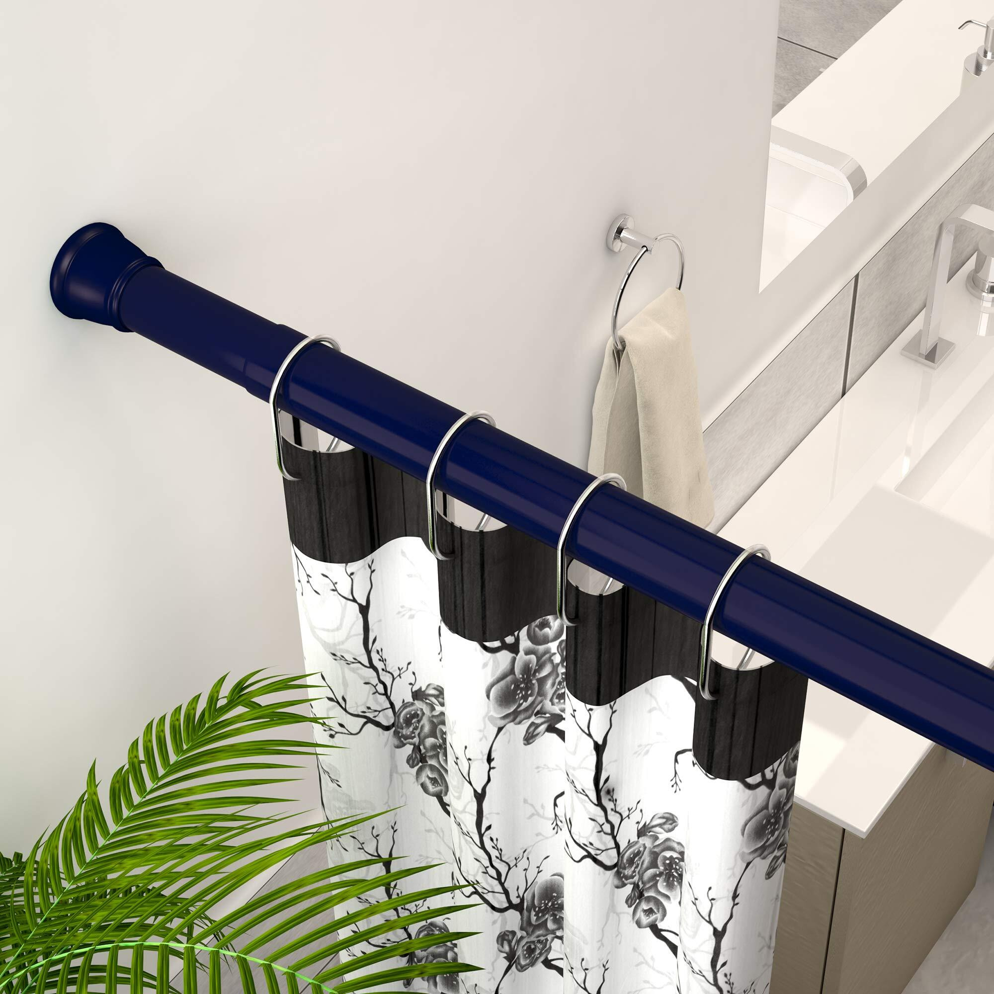 Story@Home Adjustable-Length Shower Curtain Tension Rod, 41-70 Inches, Rustproof Metal, Lightweight, Blue - Perfect For Easy Installation And Stylish Bathroom Decor.