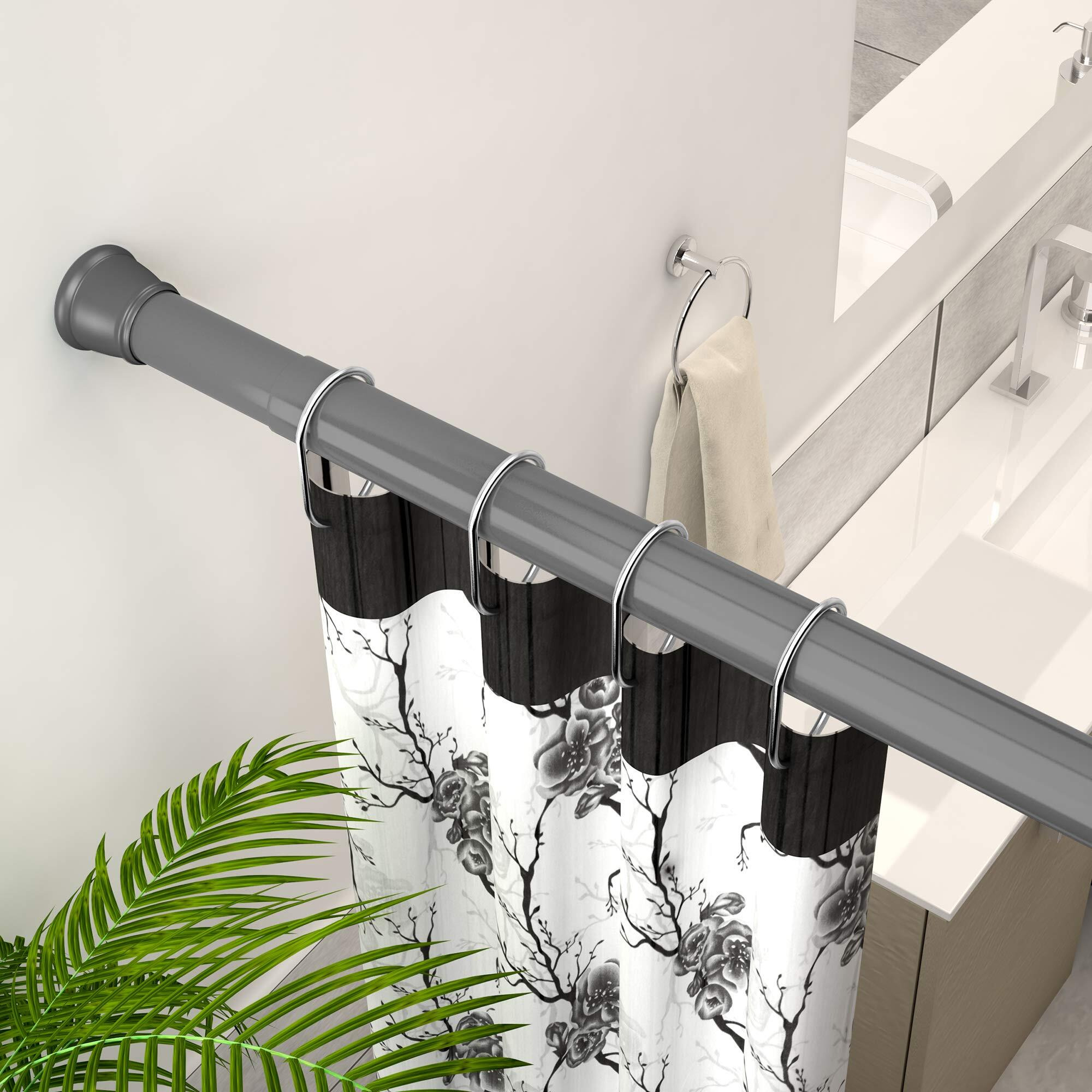 Story@Home Simple Lightweight Rustproof Metal Adjustable -Length Shower Curtain Tension Rod - 41-70 Inch, Grey