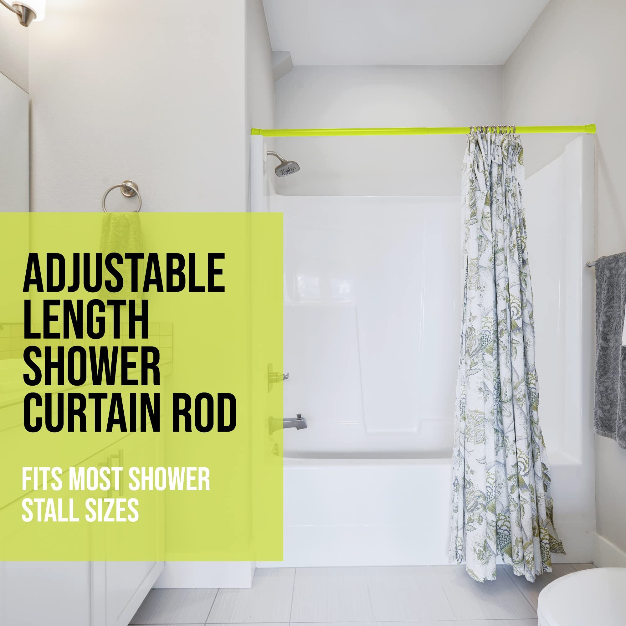 Story@Home - Shower Curtain Rod, Adjustable Curtain Rod, Tension Spring Installation (No Tools Needed), Sturdy & Rust-Proof Curtain Rod, 41-70 Inches, Neon Green