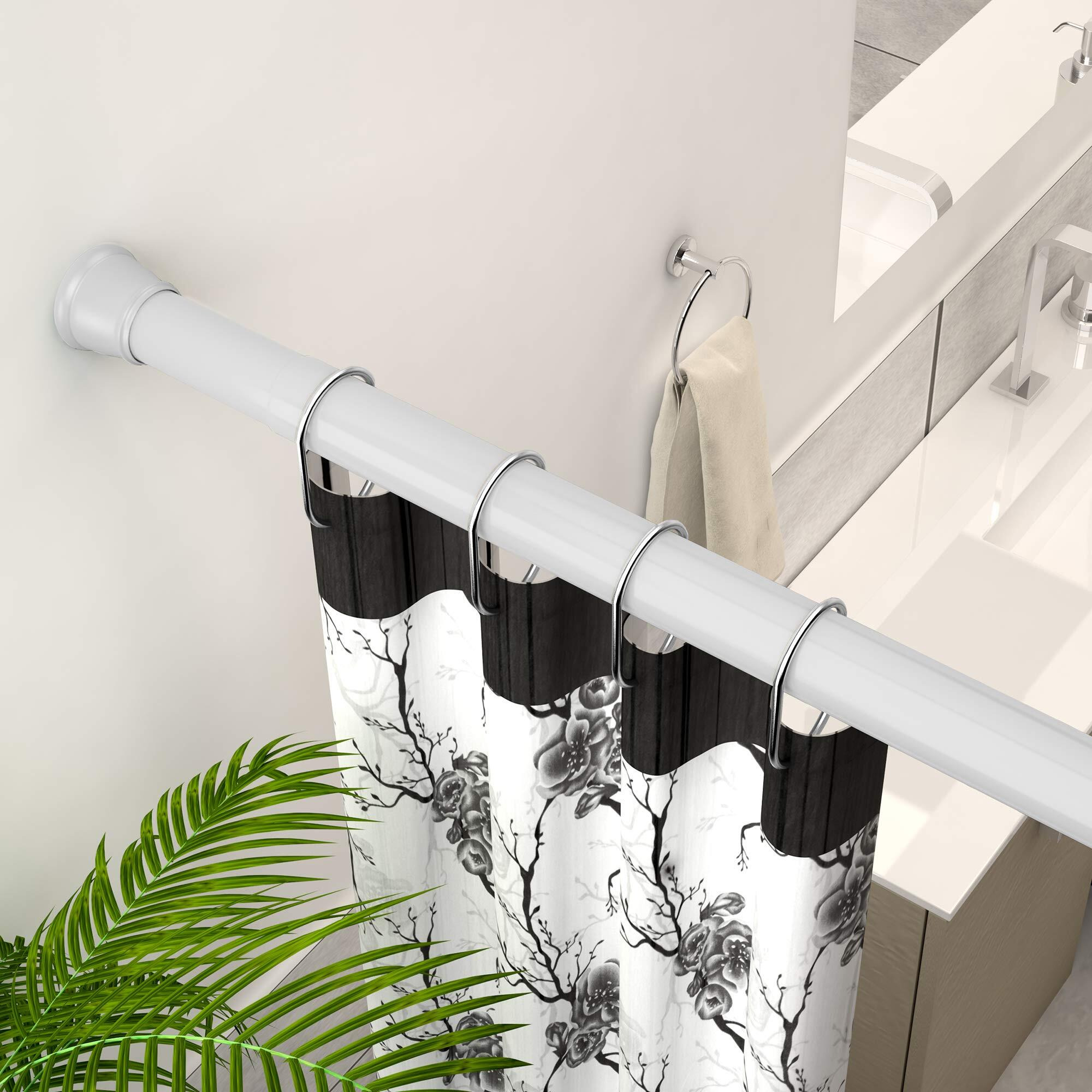 Story@Home - Shower Curtain Rod, Adjustable Curtain Rod, Tension Spring Installation (No Tools Needed), Sturdy & Rust-Proof Curtain Rod, 41-70 Inches, White | Curtain Rods No Drilling For Wall