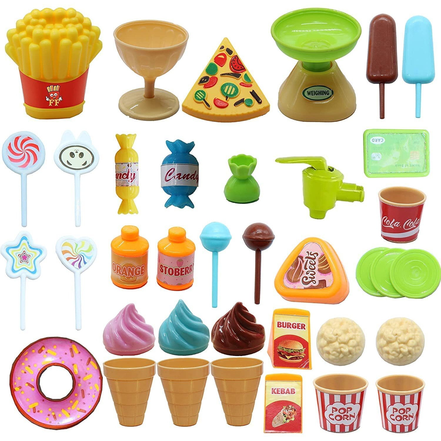 Brand Conquer Pretend Play Mini Supermarket Toy Candy Sweet Shopping Cart, Pretend Play Kitchen Set For Kids Girl & Boys Ice Cream Set Toy For Kids 37 Pieces (Mini Market)
