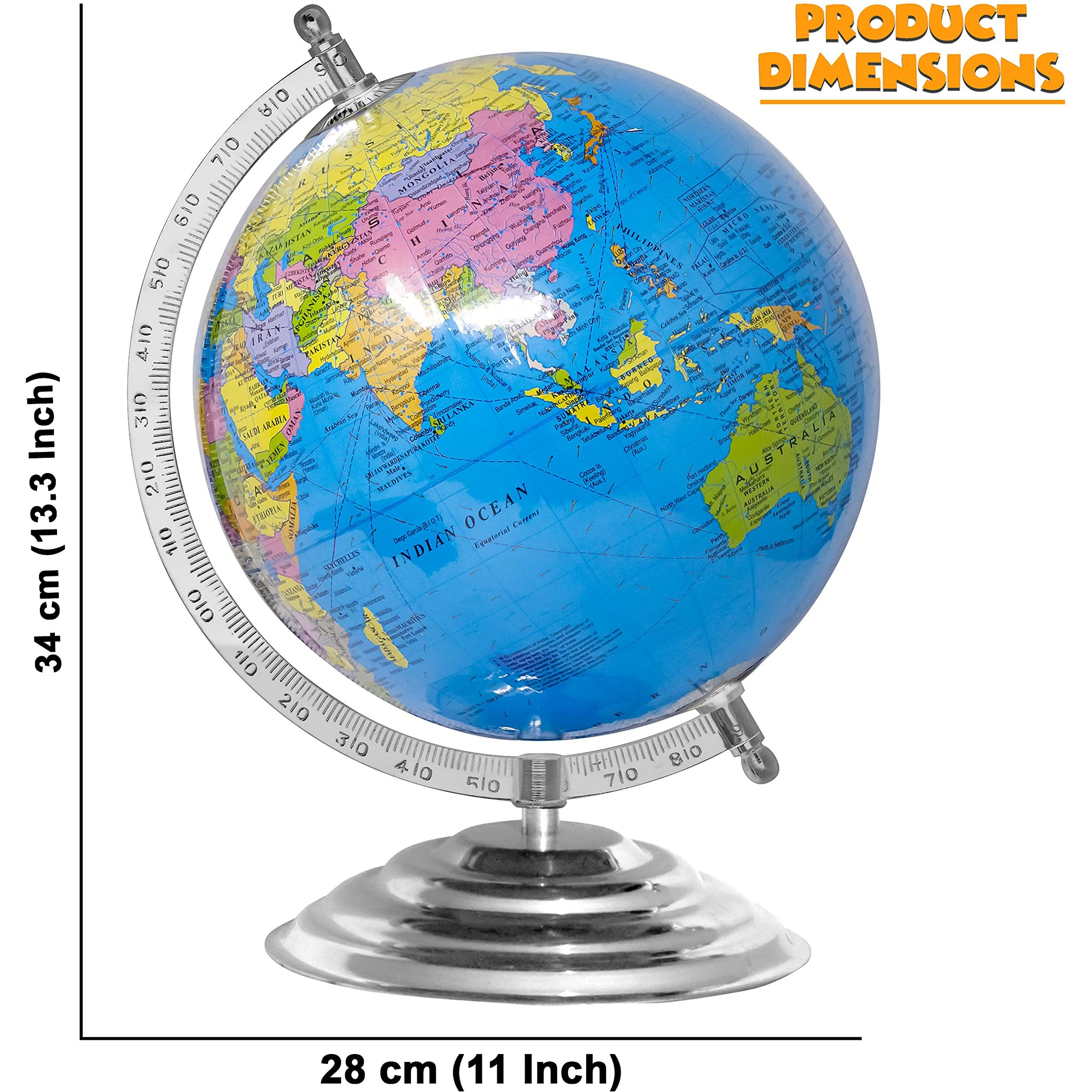 Zest 4 Toyz Globe For Kids, Stem Steam Educational World Globe Metal Base With Magnifying Glass For Kids/Political Globe/Office Globe/Globes For Students - 10 Inch (Blue)