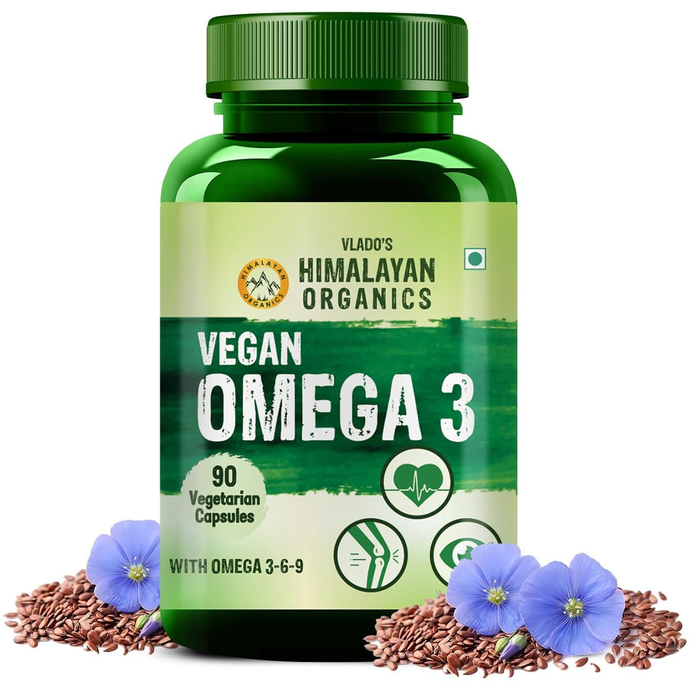 Himalayan Organics Flax Seed Oil Omega 3 6 9 Vegan Natural Nutrition Supplement For Muscle , Bone , Heart & Skin - Veg Capsules 90 Count