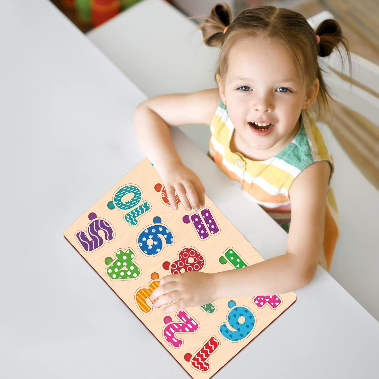 Webby Wooden Educational Colorful Alphabets, Counting Numbers, Fruits, Sea Animals, Public Transport And Shapes Puzzle For Preschool Kids - Set Of 6