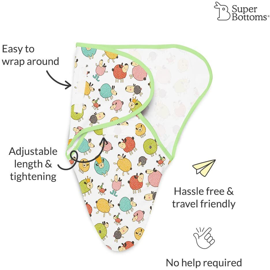 Superbottoms Dry Feel Swaddle Wrap For Newborn | Superdryfeel Layer To Keep Baby Dry | Extra Soft | 100% Cotton | Easy To Wear, Travel-Friendly Wrapper | 0-3 Months, Baby Wrappers | Pack Of 2