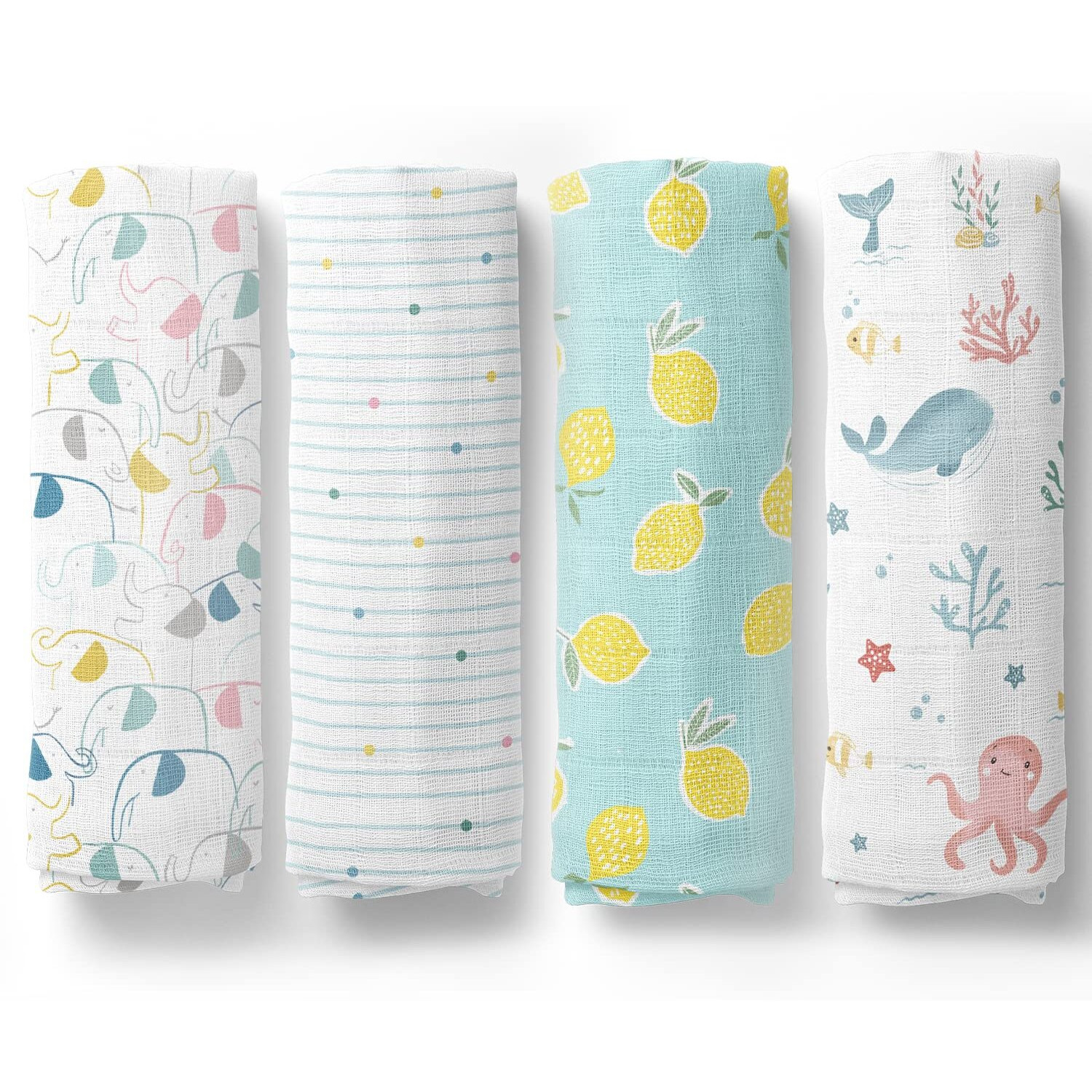 Haus And Kinder 100% Cotton Muslin Swaddles Wrap For Newborn Baby - Soft Swaddle Cloth For New Born, Muslin Baby Swaddle Wrap For New Born, New Born Swaddle, 100X100 Cm, Pack Of 4, Aloha Collection